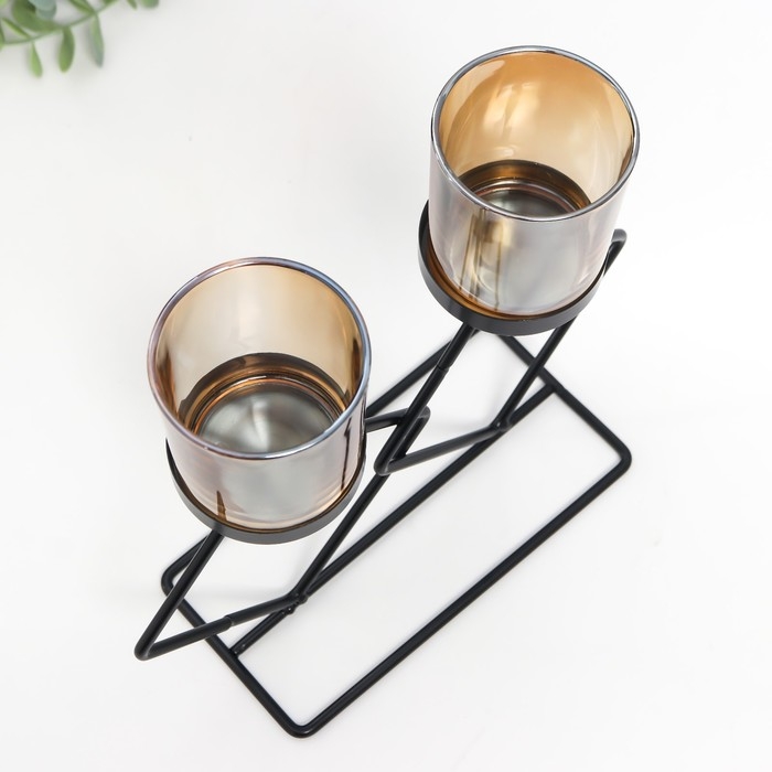 Подсвечник металл, стекло на 2 свечи Подсвечник металл, стекло на 2 свечи "Флокс" d-5 см, чёрный 8,5х21х23 см