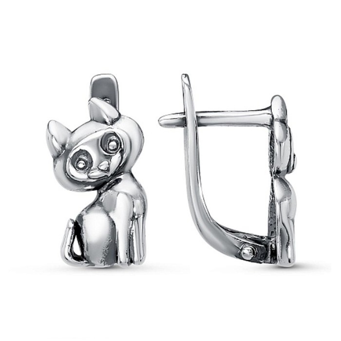 Серьги детские &laquo;Котик&raquo;, посеребрение с оксидированием