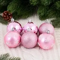 Ёлочные игрушки &laquo;Снежиночки&raquo;, шары новогодние, набор 6 шт., d=6 см, розовый