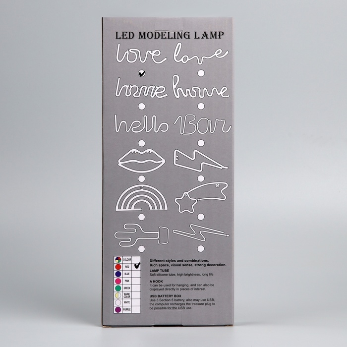 Неоновая вывеска &laquo;Любовь&raquo; 35 x 13 см, батарейки AAx3 (нет в комплекте) + USB, свечение красное