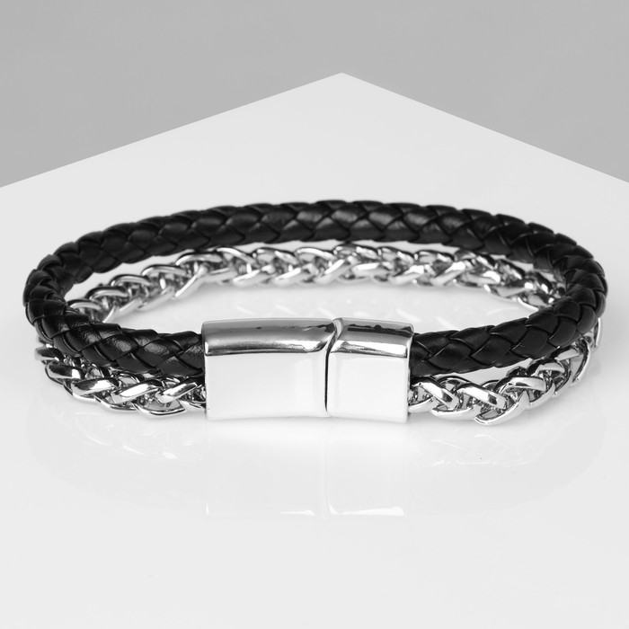 Браслет унисекс &laquo;Мощь&raquo; плетение, цвет чёрный с серебром, 21,5 см