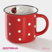 Кружка фарфоровая Доляна &laquo;Божья коровка&raquo;, 370 мл, цвет красный
