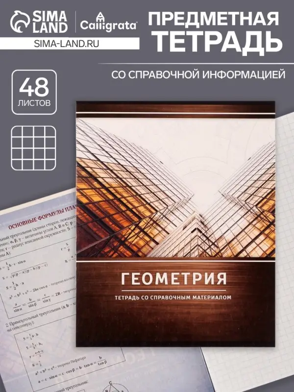 Тетрадь предметная 48 листов в клетку Calligrata, &laquo;Металл. Геометрия&raquo;, обложка мелованный картон, серые листы