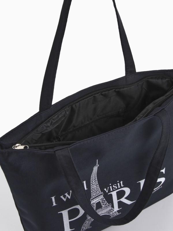 Шопер PARIS, 42*9*32, отдел на молнии, подклад, черный/белый