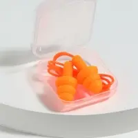 Беруши на шнурке, 3&times;1.5 см, в футляре, фасовка 10 шт., силиконовые, оранжевые