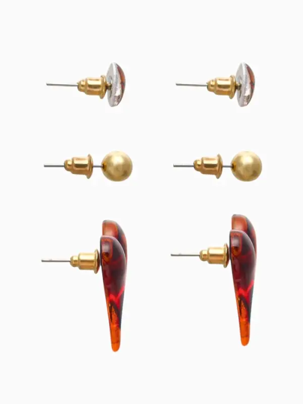 Набор серьги "Леопард" сердце и бусина, цветной в золоте