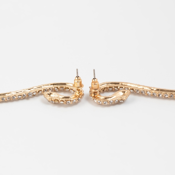 Новый год! Символ года 2025! Серьги со стразами &laquo;Змея&raquo;, элемент, цвет белый в золоте