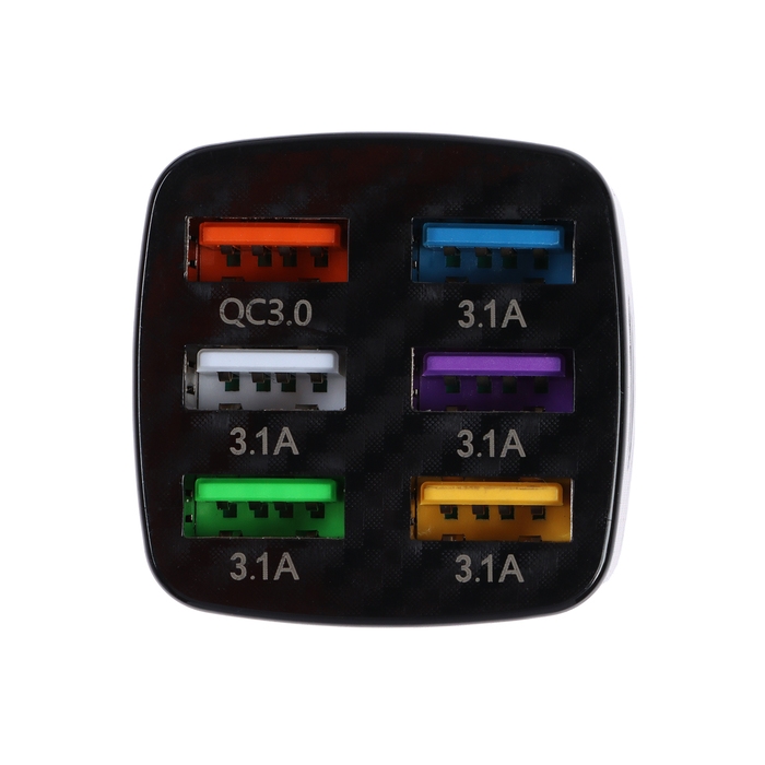 Зарядное устройство, 6 USB 3,1 А, черный, с подсветкой