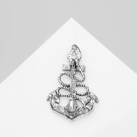 Брошь &laquo;Якорь&raquo; ретро, цвет белый в чернёном серебре