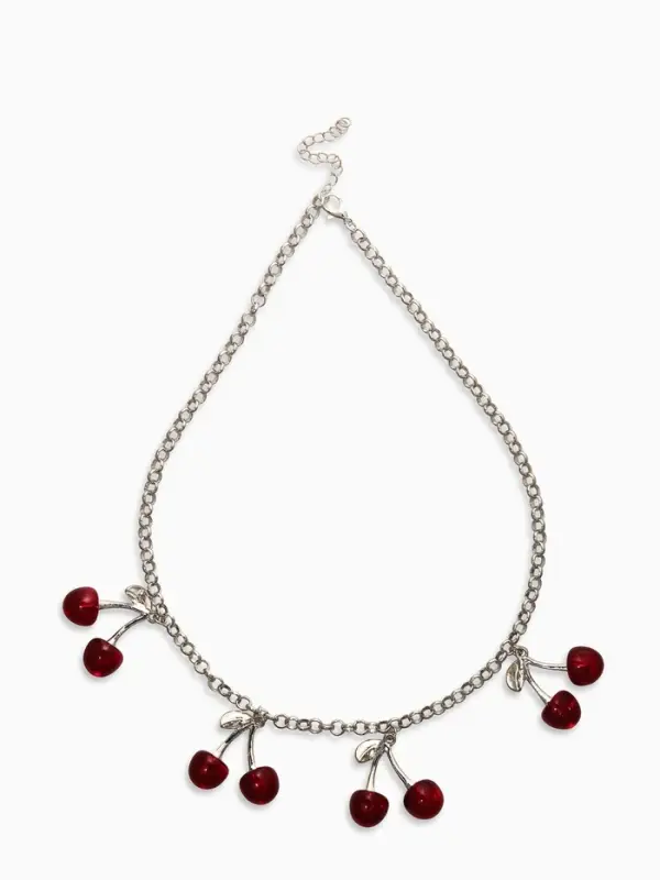 Цепь с подвесками "Вишня", 40+удл, цвет красный в серебре