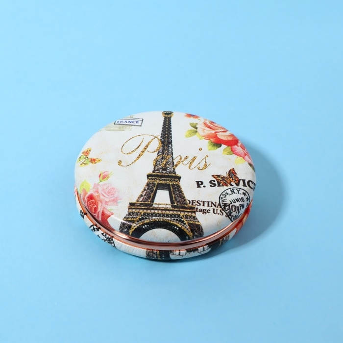 Зеркало складное &laquo;Париж&raquo;, d = 7,5 см, с увеличением, искусственная кожа, цвет бежевый