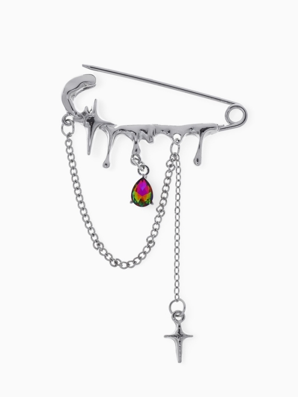 Булавка &laquo;Звёзды&raquo; с цепочками, цвет белый в серебре