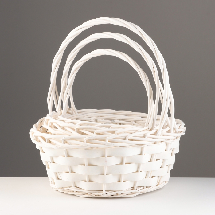 Набор корзин из 3 шт, 39х39х16х40 см, 33х33х14,5х35 см, 27х27х13х30 см, белый, ива Набор корзин из 3 шт, 39х39х16х40 см, 33х33х14,5х35 см, 27х27х13х30 см, белый, ива