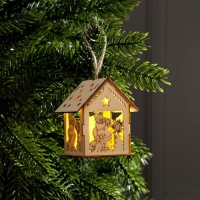 Ёлочная игрушка «Домик с Дедом Морозом и ёлкой», от батареек, свечение тёплое белое Ёлочная игрушка «Домик с Дедом Морозом и ёлкой», от батареек, свечение тёплое белое