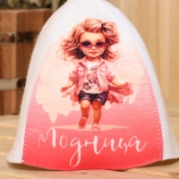 Шапка для бани с детским принтом "Модница с фоном" Шапка для бани с детским принтом "Модница с фоном"