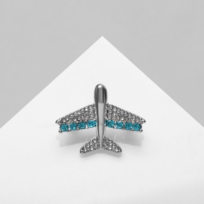 Брошь &laquo;Самолёт&raquo; летящий, цвет бело-голубой в серебре