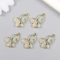 Декор для творчества металл, эмаль, стразы "Бабочка с бабочкой" золото 1,7х2,5 см