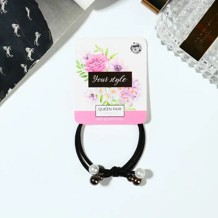 Резинка для волос "Валерия" бусины, 6 см, чёрный