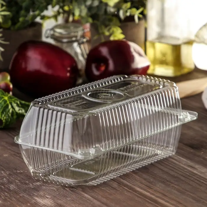 Контейнер одноразовый с неразъёмной крышкой ПР-К-025 &laquo;А&raquo;, 400 мл, пластик, 21.7&times;11.5&times;8.3 см, внутр. 19.3&times;8.7&times;7.9 см, прозрачный