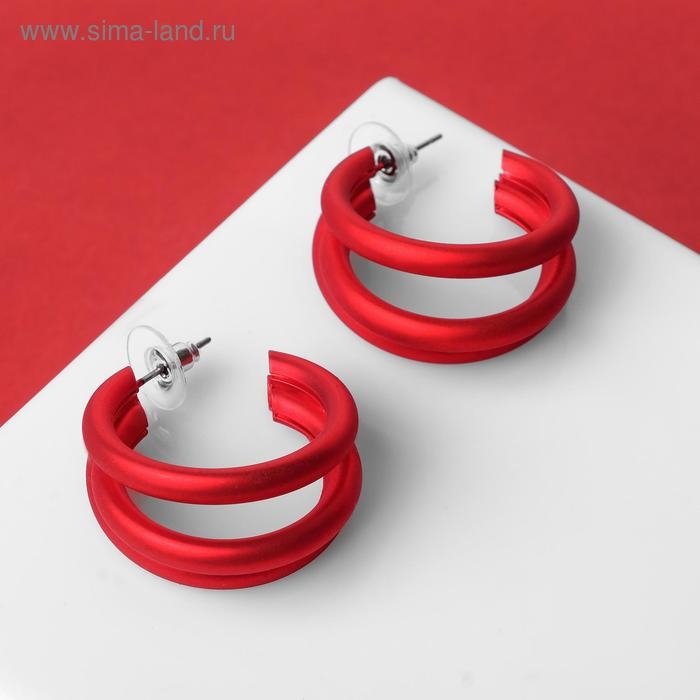 Серьги-кольца &laquo;Боттега&raquo; тройные, d=3,5, цвет красный