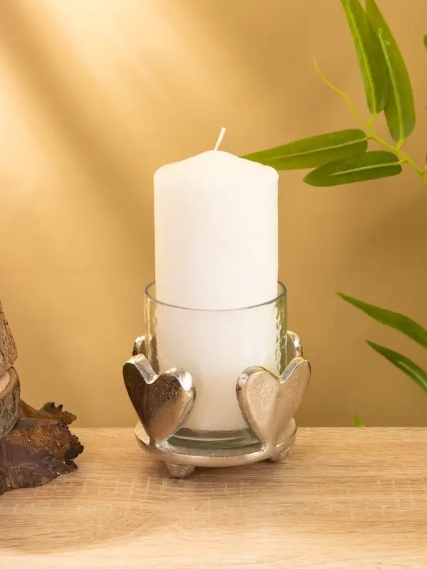 Подсвечник со стеклом "Сердце" алюминий 10х10х10 см