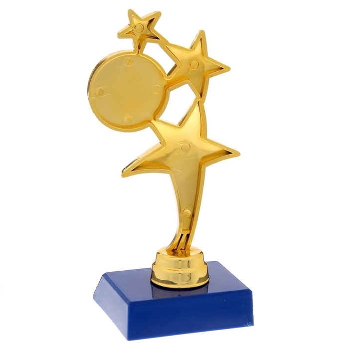 Наградная фигура &laquo;Три звезды&raquo;, золото, подставка пластик синяя, 15,5 х 7,5 х 6 см.