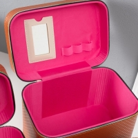 Шкатулка кожзам с зеркалом "Ромбы" охра набор 3 шт 19х10,5х10,5 21х13х14 15х23х17 см