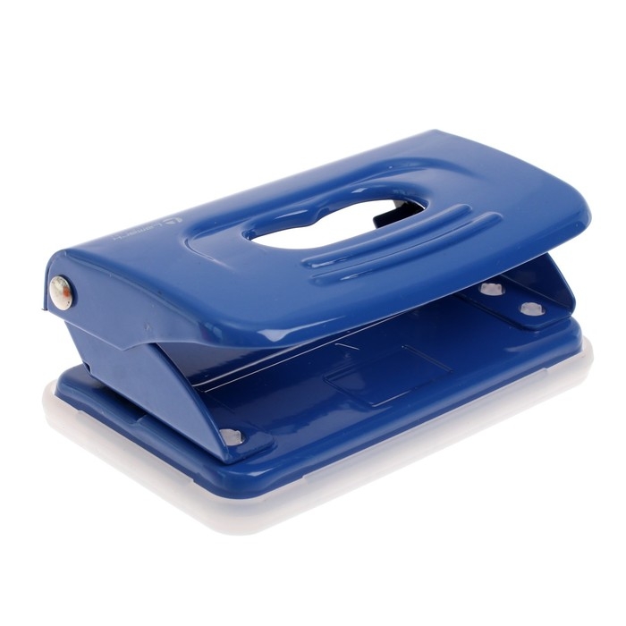 Дырокол с линейкой 10 листов, Lamark Metallic, синий