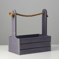Кашпо деревянное 25.5&times;15&times;30 см "Прованс", ручка канат, серый графит