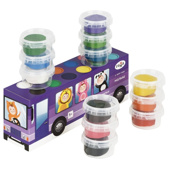 Тесто для лепки, 12 цветов, 720г, Гамма "Малыш. Автобус", картонная упаковка (366993)