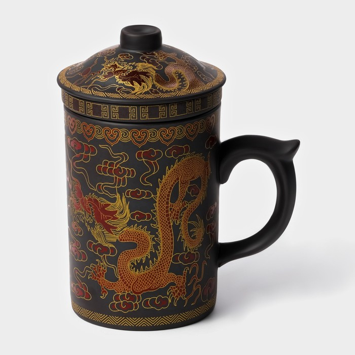 Кружка керамическая с крышкой и ситом &laquo;Золотой дракон&raquo;, 350 мл