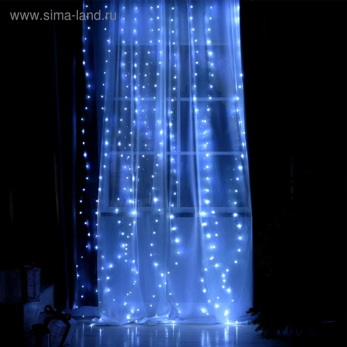 Гирлянда &laquo;Занавес&raquo; 2.8 &times; 3 м роса на крючках, с пультом, IP20, серебристая нить, 300 LED, свечение белое, 8 режимов, USB