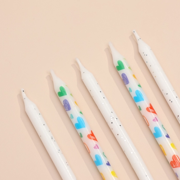 Свечи для торта "Сердца", 12 шт, белые