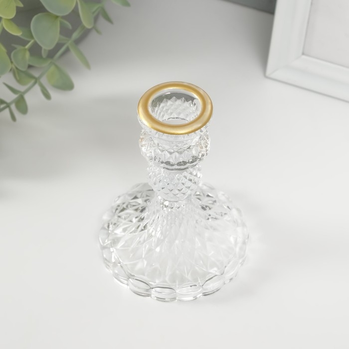 Подсвечник стекло на 1 свечу Подсвечник стекло на 1 свечу "Женева" с золотом d=2 см 10,5х7,7х7,7 см