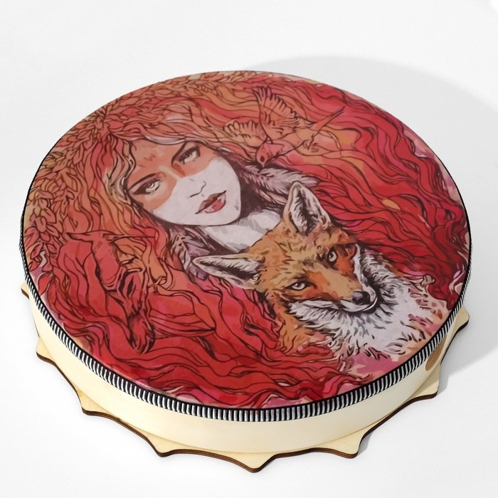 Шаманский бубен "Девушка и лисица" с колотушкой 5х25х25 см