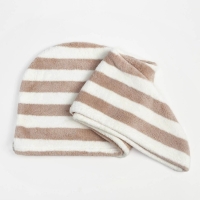 Чалма для сушки волос Этель &laquo;Полоски&raquo;, цв.бежевый, 65*25 см, 100% п/э