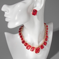 Набор 4 предмета: серьги, колье, браслет, кольцо &laquo;Вечерний&raquo; объём, красный в золоте