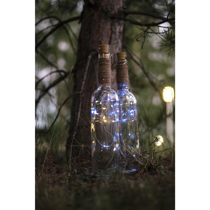 Гирлянда &laquo;Нить&raquo; 1 м роса с пробкой, IP44, серебристая нить, 10 LED, свечение белое, фиксинг, солнечная батарея