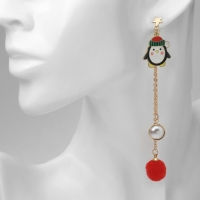 Новый год! Серьги &laquo;Новогодние&raquo; висячие, пингвин, цветные в золоте