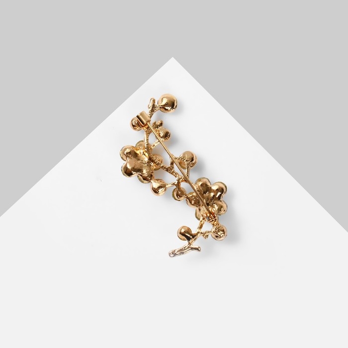 Брошь &laquo;Цветы&raquo; ветвь яблони, цвет белый в золоте