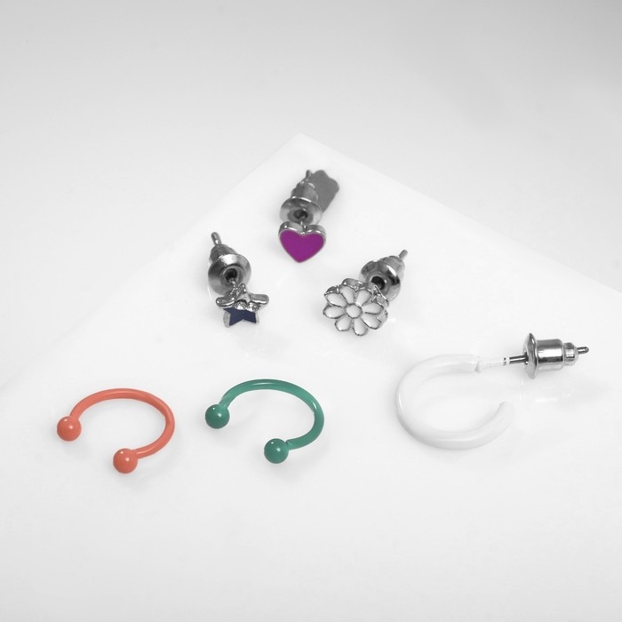 Серьги &laquo;Каффы&raquo; фантазия, набор 5 шт., цветные с серебром