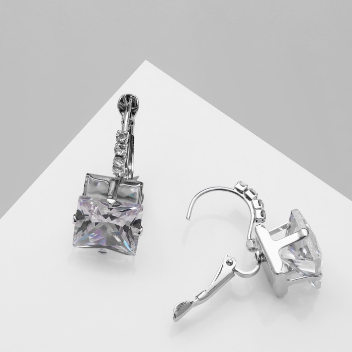 Серьги &laquo;Циркония&raquo; мини, квадрат, цвет белый в серебре