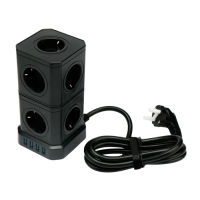 Сетевой фильтр Cablexpert Tower TWR-9-U4-B-2, 9р, 16А, 4хUSB, 3.1А, 2м, ур.защиты 4+, черный