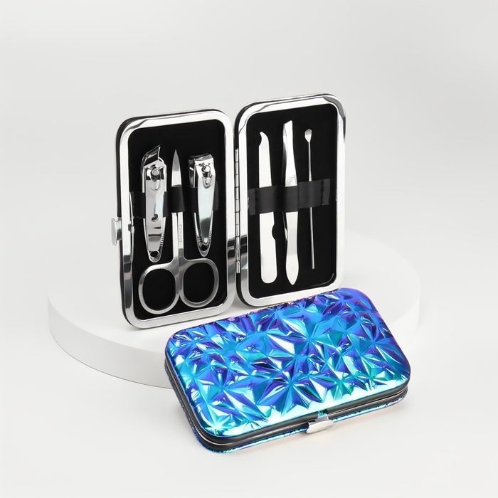 Набор маникюрный, 6 предметов, в футляре, синий Набор маникюрный, 6 предметов, в футляре, синий