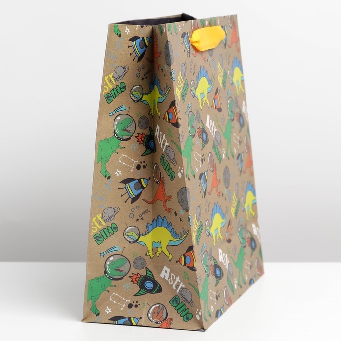 Пакет подарочный крафтовый вертикальный, упаковка, &laquo;Динозавр: Dino&raquo;, ML 23 х 27 х 11.5 см