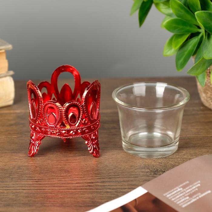Подсвечник пластик, стекло на 1 свечу Подсвечник пластик, стекло на 1 свечу "Капельки" красный 7х6х6 см