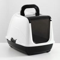 Туалет-домик для кошек закрытый с дверцей 50*38*37 см, черно-белый Туалет-домик для кошек закрытый с дверцей 50*38*37 см, черно-белый