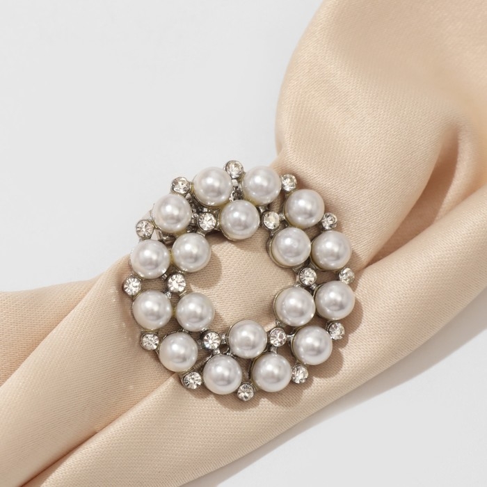 Зажим для платка &laquo;Жемчужинка&raquo;, цвет белый в серебре