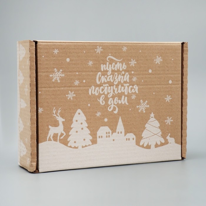 Коробка новогодняя складная «Снежный город», бурый, 27 х 21 х 9 см, Новый год Коробка новогодняя складная «Снежный город», бурый, 27 х 21 х 9 см, Новый год