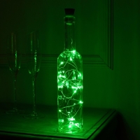 Гирлянда &laquo;Нить&raquo; 2 м роса с пробкой, IP44, серебристая нить, 20 LED, свечение зелёное, фиксинг, солнечная батарея